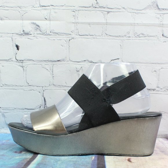 CASUCCIO & SCALERA Shoes - Casuccio & Scalera Black Bronze Leather Slingback Wedge Sandals Size US 9